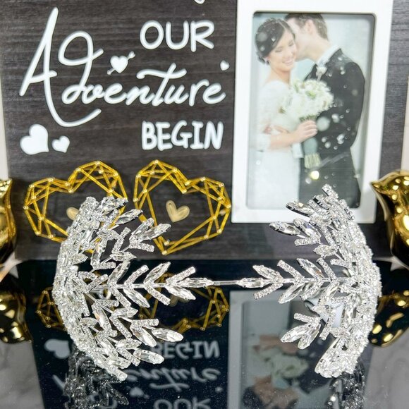 Wedding crystal hair vine, Crystal bridal silver headband, Goddess halo crown
